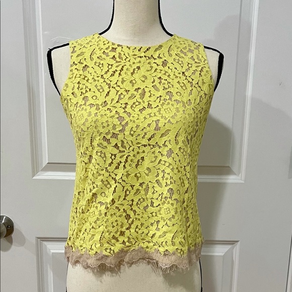 Ann Taylor Tops - Ann Taylor Yellow Lace Nude Underlay Top Sz 2P